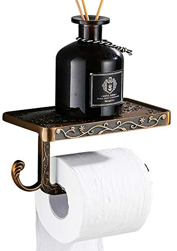 Kaxich Toilettenpapierhalter mit Ablage geschnitzt Antik Papierhalter Klopapierhalter Aluminium Wandmontage Klorollenhalter Wandhalter für Küche und Badzimmer WC