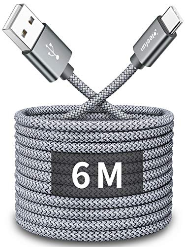 CLEEFUN USB C Kabel 6M, Extra Lang USB A auf USB C Ladekabel, 3A Fast Charge kompatibel mit Samsung Galaxy S10 S9 S8 S20 Plus S20 fe, A50 A51 A52 A21s A12 A32, M21 M31, Note 10 9 8, Xperia xz usw