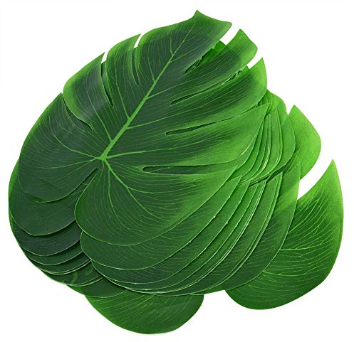 Tissting 12Pz Foglie Artificiali di Palma, Foglie Tropicali Decorative Tema Giungla Piante Finte Tovaglietta Verde Leaf Runner Tavolo della Parete Sottopiatti Foglia Finte Decorazione