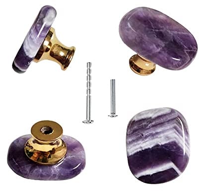 YOUYOUULU 4 Stück Natürliche Amethyst Knöpfe, Stein knäufe Griffe, Kabinett Schrank Stein knäufe Zieht, Möbelknöpfe lila Griffe für Kommode Schrank Möbel Tür DIY (Amethyst)