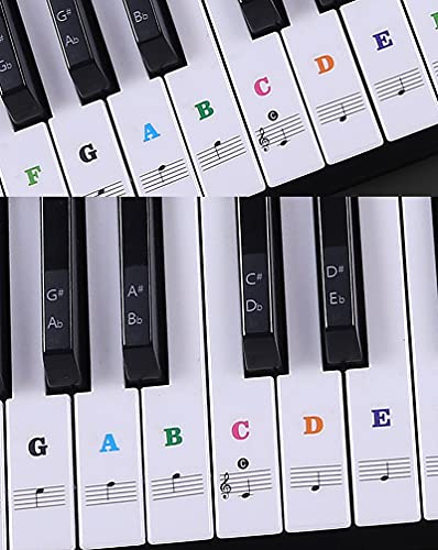 ZUFECY Klavieraufkleber für Anfänger, 88/76/61/54/49/37 Tasten. Bunte große Buchstaben-Klavieraufkleber, Aufkleber für Klaviertasten, perfekt für Kinder, die Klavier lernen. Mehrfarbig, transparent