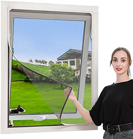 JOOFAN DIY Insektenschutz Magnetfenster, Max 102 x 130 CM, Magnet Rahmen für Fliegengitter Fenster Mückengitter, waschbares, Schwarz Netz, kein Stanzen erforderlich