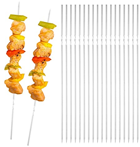 Brochettes de Barbecue en Acier Inoxydable de 40x0,8 cm, Brochettes en métal Plat, bâtons de Cocktail, Brochettes de Légumes Pics en Verre à Martini réutilisables 20pcs