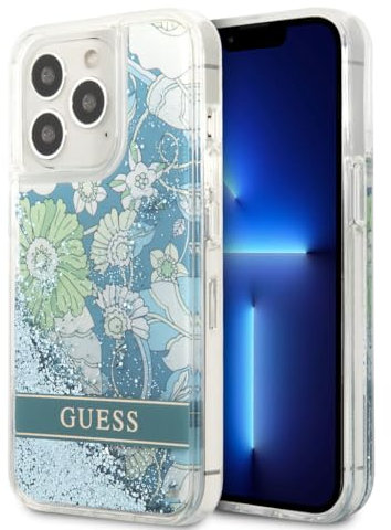 Guess GUHCP13XLFLSN Case for iPhone 13 Pro Max 6.7 Inch Zielony/Green Flower Liquid Glitter