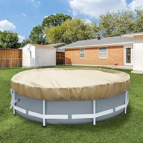 FLORALEAF Bâche de sécurité d'hiver ronde de 4,8 m avec ourlet sur tous les bords, super robuste, double couture parfaite pour les piscines hors sol rondes de 3,6 m, trampoline (4,8 m, beige)