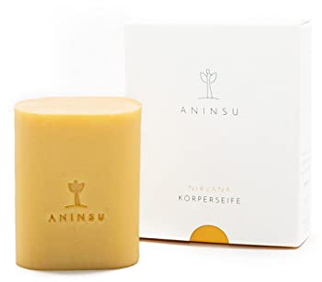 Nirvana Körperseife von Aninsu | zertifizierte Naturkosmetik | vegan plastikfrei handgemacht | mit Bio-Ölen | Reinigung, Pflege | mit Kurkuma und Sanddorn | einzigartiger Duft | 80 g