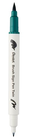 Pentel Brush Sign Pen Twin SESW30C Fibre Pen, 2 Brush-like Tips, Dark Green (Pack of 1)