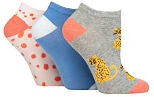 SockShop Wildfeet Ladies Novelty Cotton Trainer Socks Pack of 3