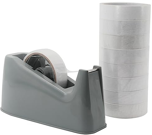 QILIMA Dispenser di nastro da tavolo con ricariche di nastro trasparente, base antiscivolo per nastro adesivo, per nastro adesivo, resistente al calore, adatto per nucleo da 2,5 cm e 7,6 cm, grigio