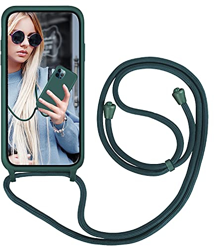 GoodcAcy Handykette Handyhülle für iPhone 15 Pro Max,Smartphone Necklace Hülle mit Band Schutzhülle mit Kette zum umhängen Halskette Flüssig Silikon Case für iPhone 15 Pro Max,Grün