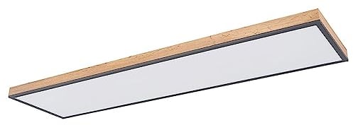 LED Deckenleuchte Fernbedienung Deckenlampe Holzleuchte Wohnzimmerlampe CCT, Nachtlicht, Alu Holzoptik Graphit opal, 1x 36W 2250Lm warm-kaltweiß, L 120 cm
