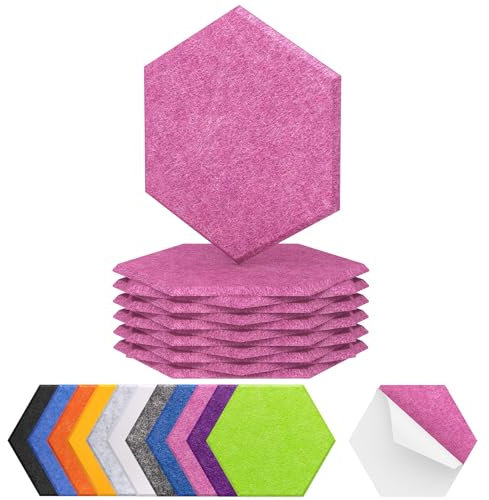 TONOR 12 Pezzi Pannelli Fonoassorbenti Adesivi, 30 X 26 X 1cm Pannelli Acustici Ad Alta Densità, Pannello Fonoassorbente Esagonale, Insonorizzazione Stanza Per Studio, Camera Da Letto, Rosa