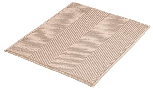 Kleine Wolke Badteppich Zigzag Sandbeige 50 x 60 cm | OEKO-TEX zertifiziert, besonders weich, rutschhemmende Unterseite, für Fußbodenheizung, maschinenwaschbar, 100% Polyester
