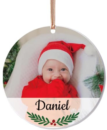 Personalisierte Weihnachtskugeln mit Foto, Weihnachtskugeln mit Babys Foto und Namen, Erste Weihnachtsbaum Dekoration für Babys 2024, Personalisierte Geschenke Männer Frauen Kinder