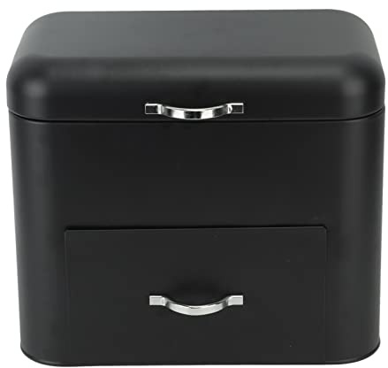 Large Farmhouse Bread Box with 2 Shelves Iron Bread Container for BagelsKeep BreadBread Home Bread Box (Black)