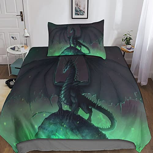 HOTGE 3D Gedruckter Drache Kinderbettwäsche Single（135x200cm）+Kissenbezug Jungen Flying Drache Bettwäsche Deckung Set Mit Reißverschluss Weich Mikrofaserbettwäsche