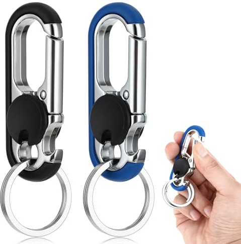 Ouligay Lot de 2 porte-clés anti-perte pour homme avec double porte-clés personnalisé robuste (noir et bleu), bleu/noir