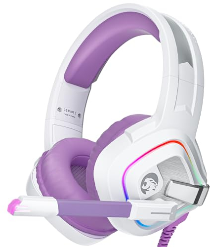 ZIUMIER Purple Gaming Headset with Mic, Xbox One Headset with Noise Canceling Mic, PS4 Headset with Stereo Surround Sound, Over-Ear Headphones for PC, PS4, PS5, Xbox One, Xbox Series S/X, Laptop