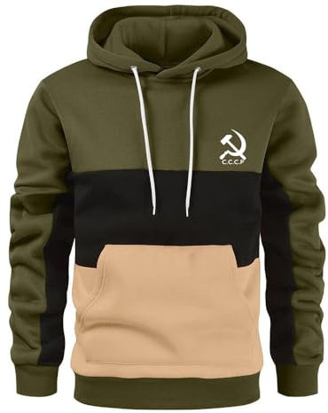 GLLUSA Herren Pullover Hoodies Für CCCP Druck Herbst Sweatshirt Patchwork Kapuzenpullover Lässiger Farbblock Kapuzenpullover Warme Pullover Mit Kordelzug Mit Kangatasche-1||3XL