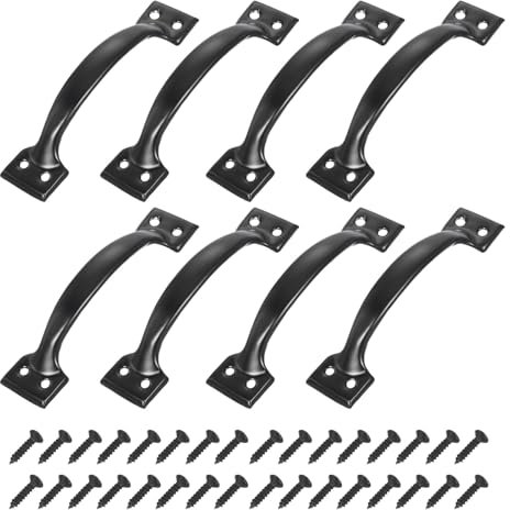 sourcing map 8pcs 6 Inches Gate Handle Metal Vintage Door Drawer Pulls Vintage Furniture Handles with Screw for Kitchen Cupboard Closet Door Black