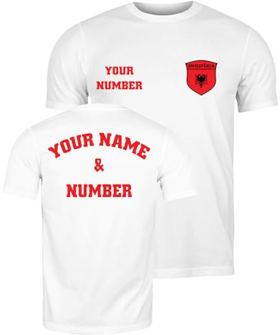 lepni.me Personalisiertes Herren-Fußballtrikot Albanien T-Shirt | Name und Nummer | Albanische Flagge, Abzeichen | Fußball-Europameisterschaft 2024 (S Weiß Mehrfarben)
