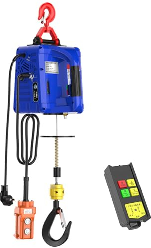 Polipasto Eléctrico 500KG, 1500W Montacargas Eléctrico para Elevación, 3 en 1 Cabrestante Eléctrico Portátil con Remoto Inalámbrico para casa garajes almacenes, 5M/Min, Eslinga de 7.6m