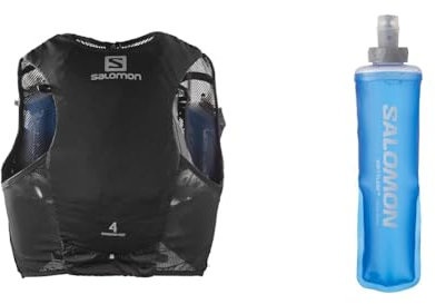 Salomon ADV Hydra Vest 4 Unisex Hydrationsweste Trail running Wandern MTB & Soft Flask 250ml/8oz 28 Unisex Soft-Trinkflasche, Komfort, Ventil mit hoher Durchflussrate, Einfach zu handhaben, Blau
