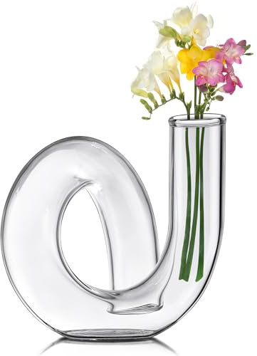 Joeyan Petit Vase à Fleurs en Verre Transparent - Fait à La Main, Décoratif Géométrique pour Centres de Table Modernes, Salon, Bureau - Abstrait de 12cm pour Fleurs Simples et Sèches