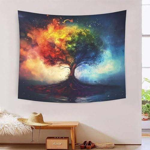 XMABDIEPO Lebensbaum Wandteppich Wandtuch Wandbehang Mysteriöse Psychedelik Tapisserie Für Wohnkultur 100cmx150cm