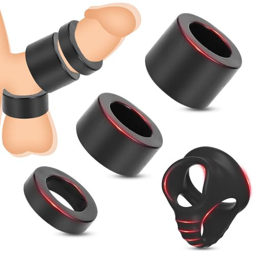 AMZII 3-IN-1 Penisring + Hodenringe für Den Mann,4-er Sex Toyset Herren,Ballstretcher Cockring Penishülle,Cock Ring Penis Ring Penis Sleeve,Cockringe für Männer Gummi,BDSM Penis Bondage Set