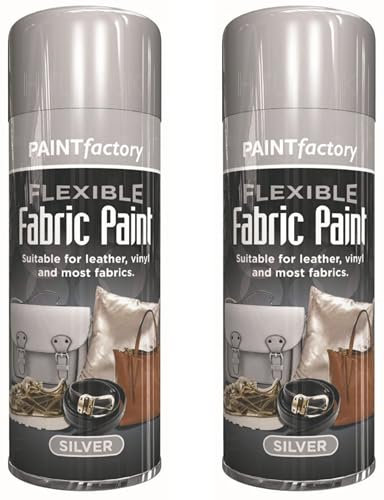 HitlineUK 2 x Silver Flexible Fabric Spray Paint 200ml Aerosol Can Ideal For Leather Art Vinyl Fabric & Crafts Quick Drying Spray
