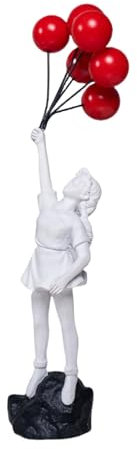 HABITZ Banksy Art Flying Balloon Girl Statuen Figurine Harzfigur Handwerk Ornament Home Statue Dekoration Moderne Kunst Skulptur for Zuhause Wohnzimmer Dekor Geschenk(White1)