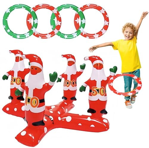 Christmas Party Toss Game Inflatable,Inflatable Christmas Throwing Rings for Kids Adults Family Xmas Holiday New Year Party