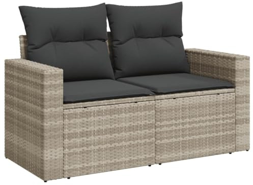 vidaXL Gartensofa mit Kissen 2-Sitzer, Sofa mit Staufach unter Sitzfläche, Terrassensofa mit abnehmbarem waschbarem Bezug, Gartenmöbel Terrassenmöbel, Hellgrau Poly Rattan
