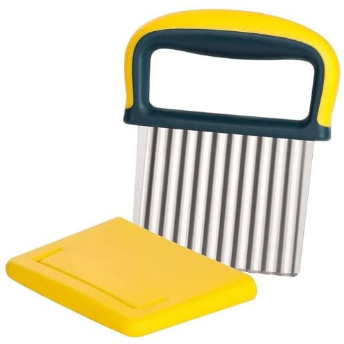 Yellow Potato Cutter, Crinkle Choppers French Fries Chips Chopping Knives with Wavy Blade Kitchen Cooking Tool Stainless Steel Potato Cucumber Carrot Vegetable Salad Waves Cutting Small Tool