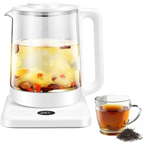 MGHRUE Bouilloire Électrique, Théière De 1,5 L avec Infuseur Amovible pour Thé en Feuilles, Théière avec Contrôle du Temps Et De La Température, Théière en Verre, 10 Menus Thé/Café/Lait/Yaourt