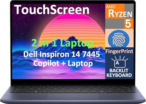 Dell 2025 Inspiron 14 7445 2-in-1 Business Laptop, 14 Zoll Touchscreen IPS FHD+ Display (AMD Ryzen 5 8640HS, 32GB DDR5, 512GB SSD, AI Copilot, Backlit KYB, Fingerprint, WiFi 6E, BT 5.3, Win 11 Pro)