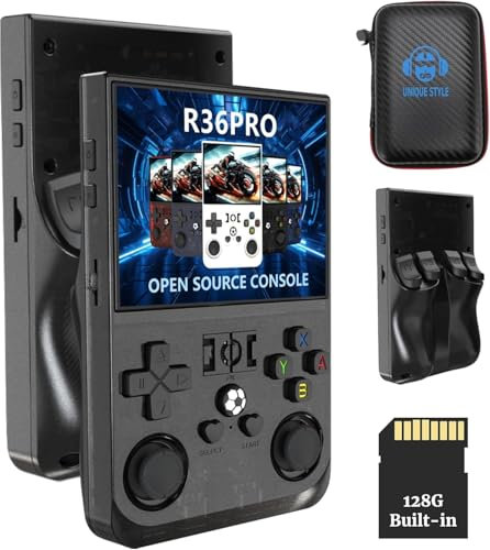 Consola Portatil Retro R36 Pro 2025 con más de 22.000 Juegos y 128 GB - Juegos de PSP, GameB, PS1, SuperNint, MegaD, NeoG, etc. +30 Emuladores -Pantalla HD IPS de 3.5' - Bateria 4000mah - Funda Regalo