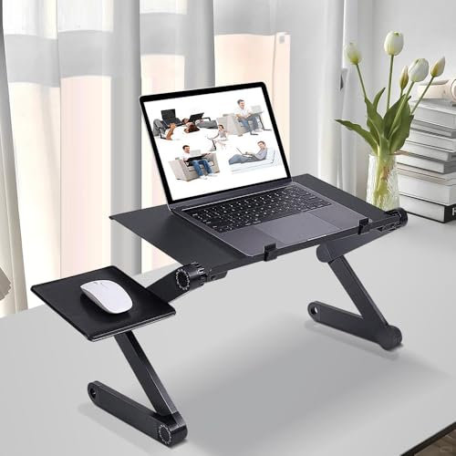 Table de Lit Roulette,pour Ordinateur Portable avec Pieds Pliables et Angle Réglable à 360°, Support PC Portable LitTablette, Livres, Magazines, Petit-déjeuner 26 * 42*(25-50cm)(Noir)