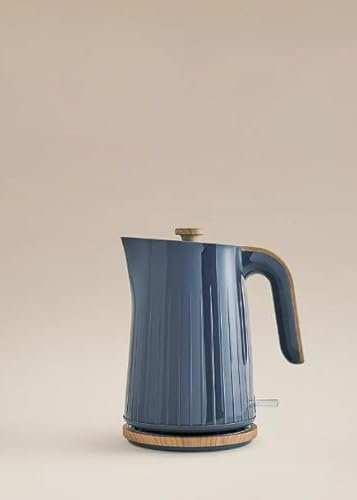 New Navy & Wood Textured Fast Boil Kettle 1.7L With Plastic, 3kw Fast Boil, Includes 1 Cup Minimum Fill Indicator To Save Time and Energy, Easy View Water Window, 360 Degree Rotation