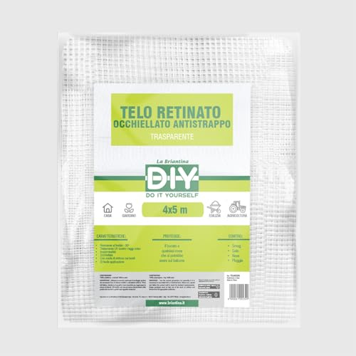 La Briantina Telo Occhiellato 4x5 m in Polietilene Trasparente Retinato, Impermeabile, Antistrappo, Resistente al Freddo -30°C, UV – Occhielli e Bordi Rinforzati – Giardino, Edilizia, Agricoltura