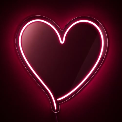 HI BEAUTY! Specchio a Cuore LED Rosa da Parete 52x54cm - Luce Neon Acrilico Decorativo - Lampada a Cuore USB Camera da Letto, Regalo San Valentino, Decorazione Cameretta Ragazza, Insegna Neon LED