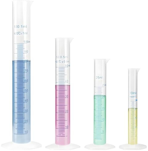 4 Stück Messzylinder, Flüssigkeitsmesswerkzeug, Messbecher 100ml, Transparent Messzylinder, Messzylinder aus Kunststoff, Labor-Reagenzglas
