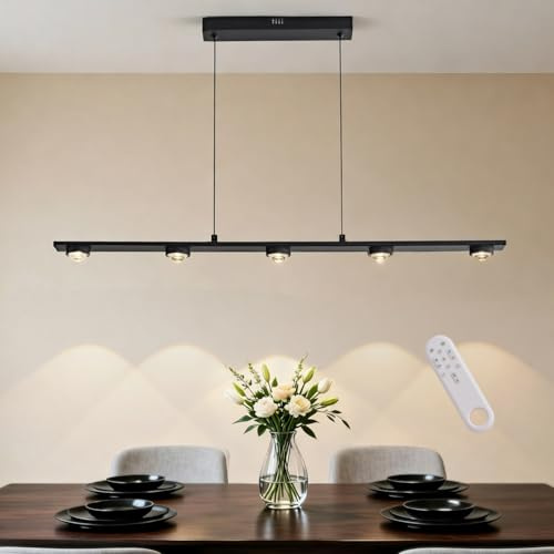 YLFXL 90CM LED Pendelleuchte Esstisch, Fokus-Tischbeleuchtung Esszimmerlampe 20W Dimmbar 3000K-6000K Höhenverstellbar mit Fernbedienung Metall Hängelampe für Esstisch Kücheninsel