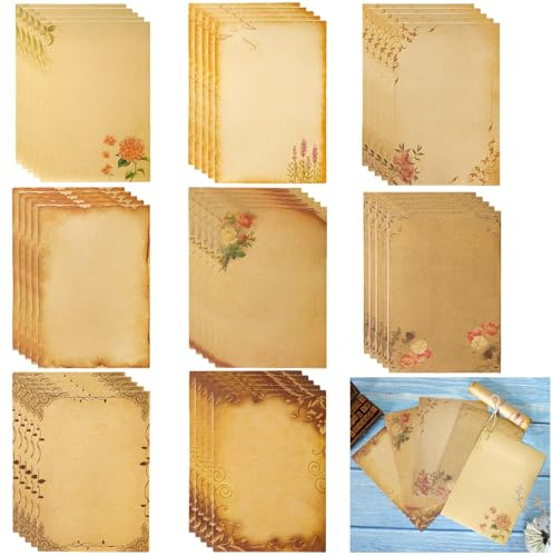 40 Stück Briefpapier Vintage, DIN A5 Altes Papier Mittelalterliches | Briefpapier 8 Kreative Spitzenbordüren Im europäischen Stil Schönes, Nachhaltigem Papier für Hochzeit Geburtstag