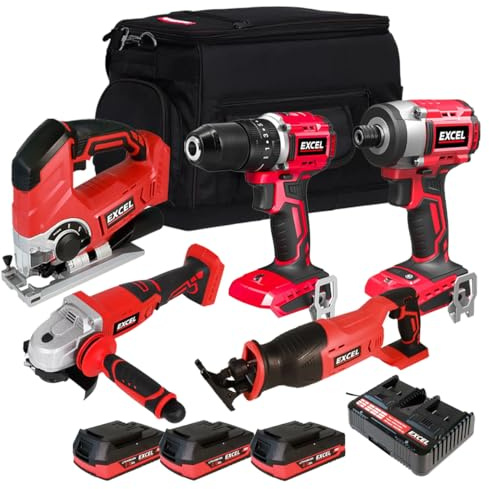 Excel 18V Cordless 5 Piece Tool Kit with 3 x 2.0Ah Battery & Charger
