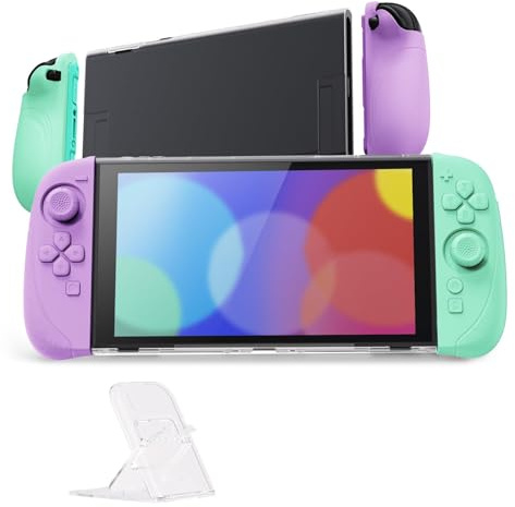 playvital Ranger Protective Case for Nintendo Switch 2 with Stand | Ergonomic Anti-Slip Silicone Grips, Dockable Hard Shell, 4 Thumbstick Caps | Quick-Release-Joycon Design, Soft Violet & Mint Green
