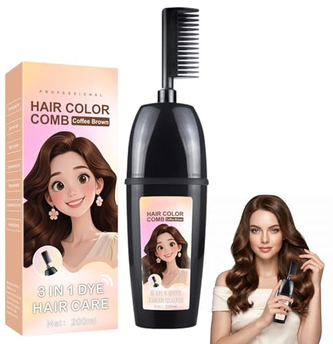 Tinte para el Cabello 3 en 1 de Plantas (200ml), Champú Colorante Marrón Café para Cobertura de Canas, Tinte con Peine Aplicador para una Coloración Fácil y Natural en Casa, Sin Mezclas