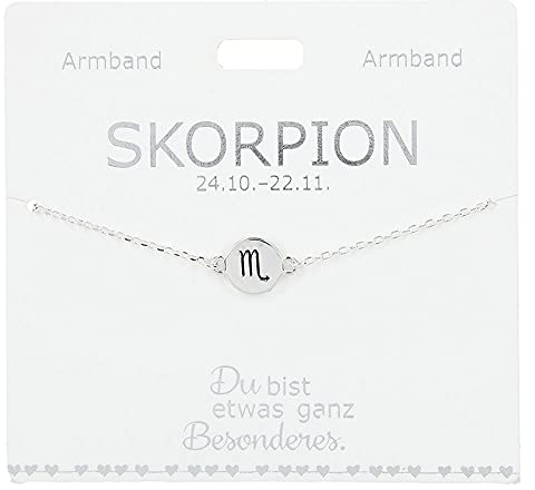 Depesche 4715-047 Armband für Damen mit dem Sternzeichen-Symbol Skorpion als Anhänger, versilbert, variabel in der Länge tragbar (15 - 20 cm), ideal als Geschenk für die Partnerin, (beste) Freundin