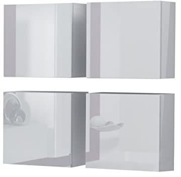 Mirjan24 Kommode Vigo Quadrat, Hängeschrank Sideboard Highboard, Anrichte, Mehrzweckschrank, Wohnzimmerschrank, Schrank (Weiß/Weiß Hochglanz)